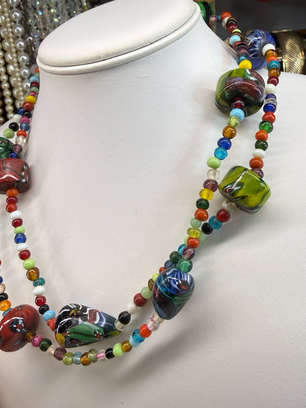Artisan Milfore Glass Multicolor Glass Bead Necklace - 42” - Picture 3 of 4